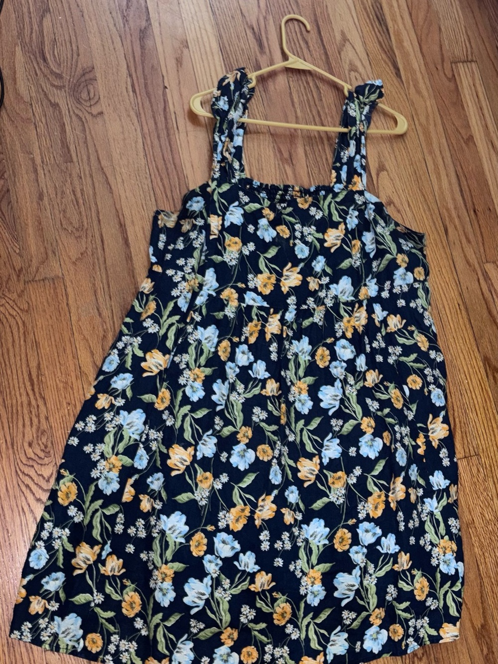 Draper James 100% Linen Floral Babydoll Dress 2X Navy Blue Sleeveless Resort - Picture 4 of 6
